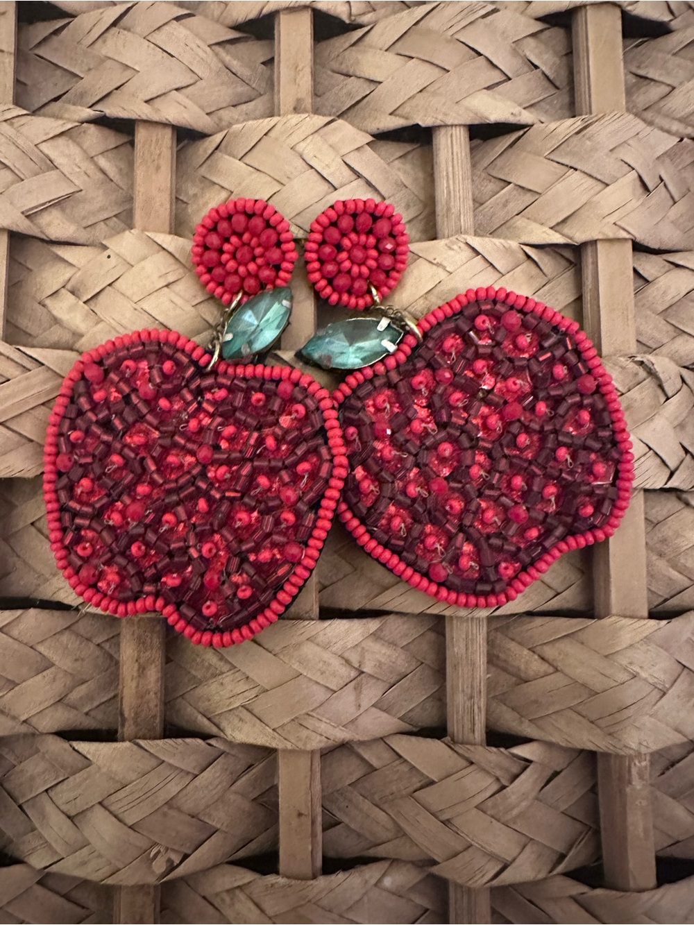 Red Beaded Apple Statement Earrings - Women Jewelry